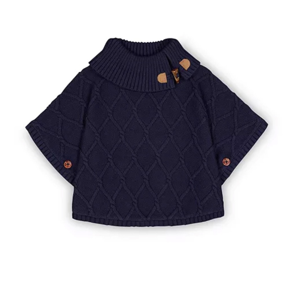 Hope and Henry Girls’ Organic Cotton Mock Neck Sweater Cape, Navy, XXS (2-3)